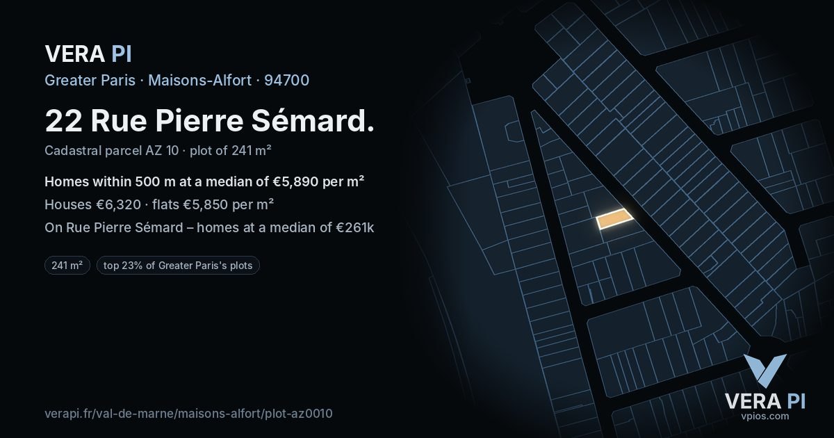 22 Rue Pierre Sémard, Maisons-Alfort at night – the plot lit, the parcels around coloured by the prices near them
