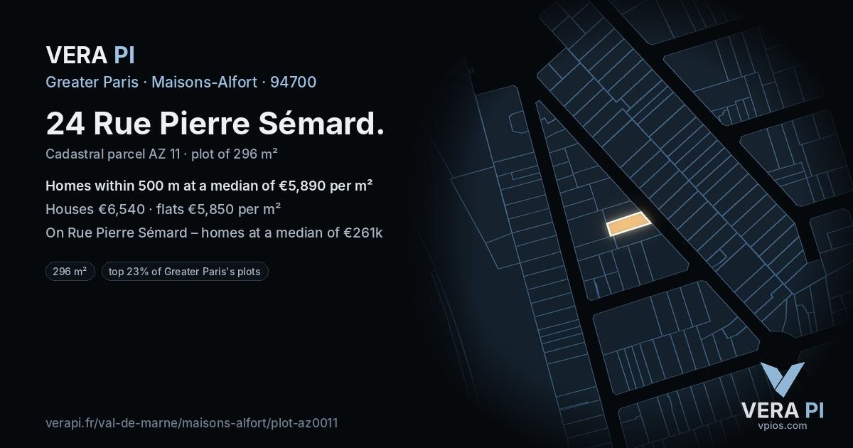 24 Rue Pierre Sémard, Maisons-Alfort at night – the plot lit, the parcels around coloured by the prices near them