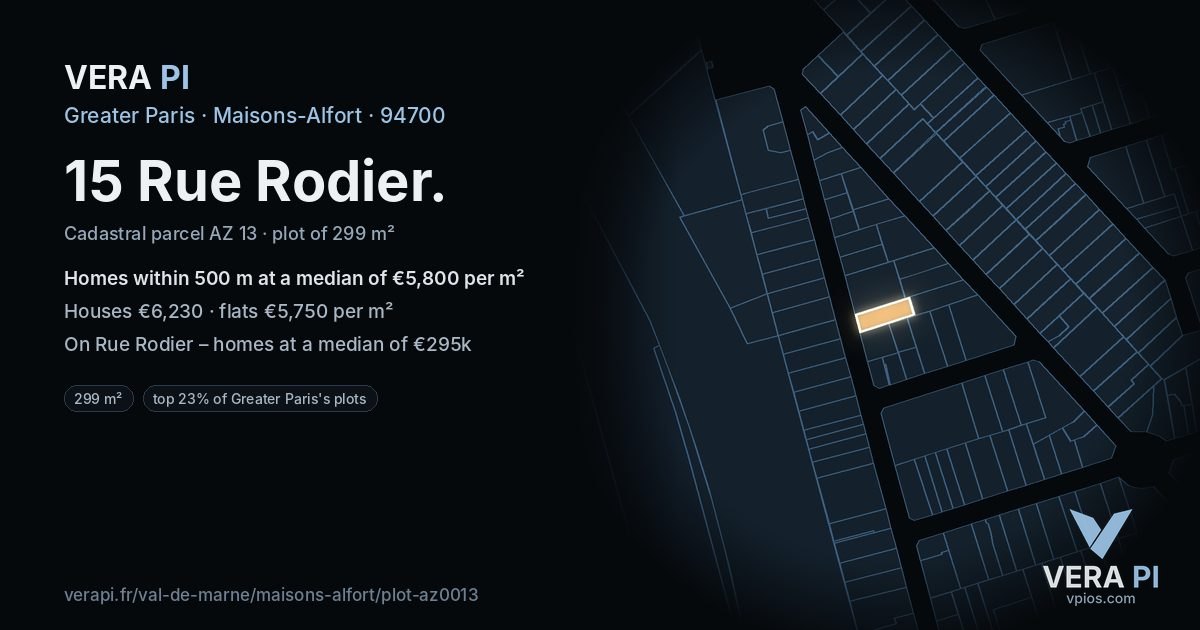 15 Rue Rodier, Maisons-Alfort at night – the plot lit, the parcels around coloured by the prices near them