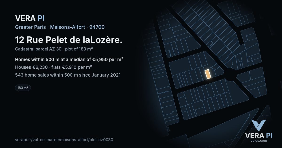12 Rue Pelet de laLozère, Maisons-Alfort at night – the plot lit, the parcels around coloured by the prices near them