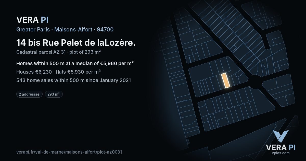 14 bis Rue Pelet de laLozère, Maisons-Alfort at night – the plot lit, the parcels around coloured by the prices near them