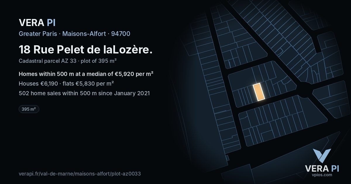 18 Rue Pelet de laLozère, Maisons-Alfort at night – the plot lit, the parcels around coloured by the prices near them