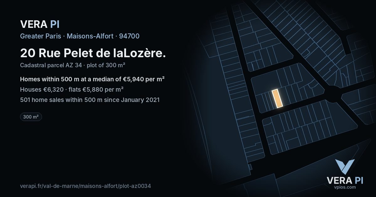 20 Rue Pelet de laLozère, Maisons-Alfort at night – the plot lit, the parcels around coloured by the prices near them