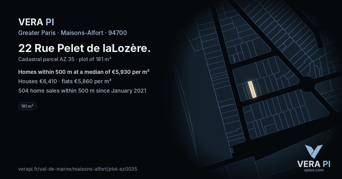 22 Rue Pelet de laLozère, Maisons-Alfort at night – the plot lit, the parcels around coloured by the prices near them