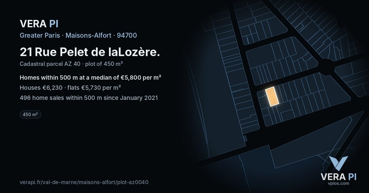 21 Rue Pelet de laLozère, Maisons-Alfort at night – the plot lit, the parcels around coloured by the prices near them