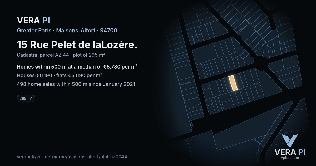 15 Rue Pelet de laLozère, Maisons-Alfort at night – the plot lit, the parcels around coloured by the prices near them