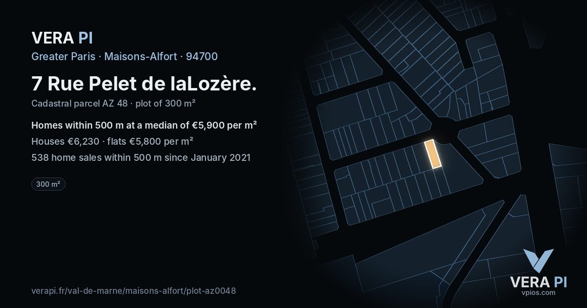 7 Rue Pelet de laLozère, Maisons-Alfort at night – the plot lit, the parcels around coloured by the prices near them