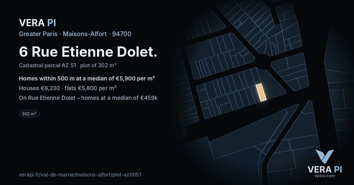 6 Rue Etienne Dolet, Maisons-Alfort at night – the plot lit, the parcels around coloured by the prices near them