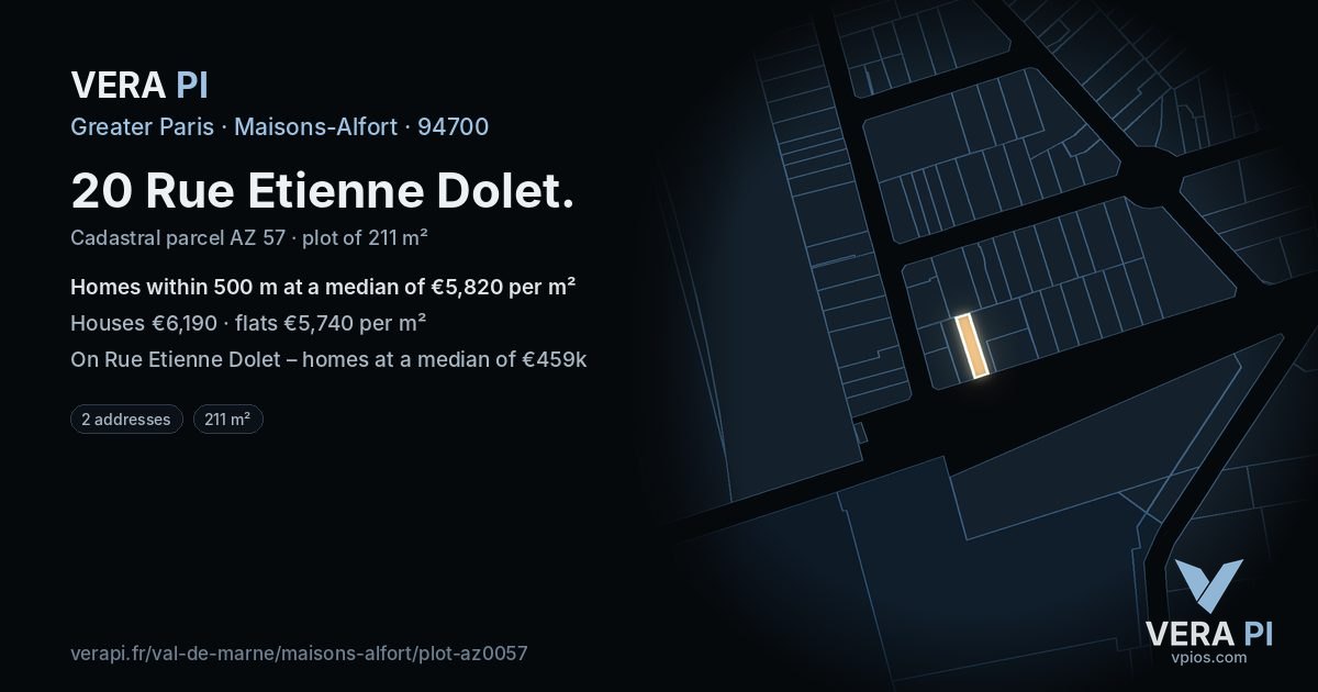 20 Rue Etienne Dolet, Maisons-Alfort at night – the plot lit, the parcels around coloured by the prices near them