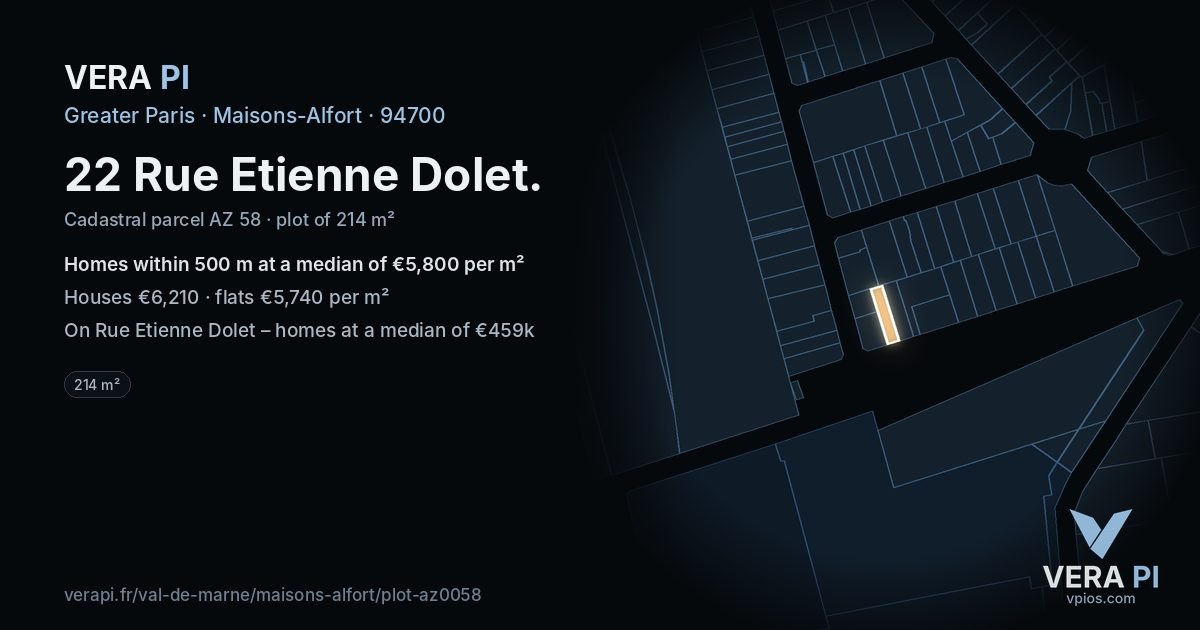 22 Rue Etienne Dolet, Maisons-Alfort at night – the plot lit, the parcels around coloured by the prices near them