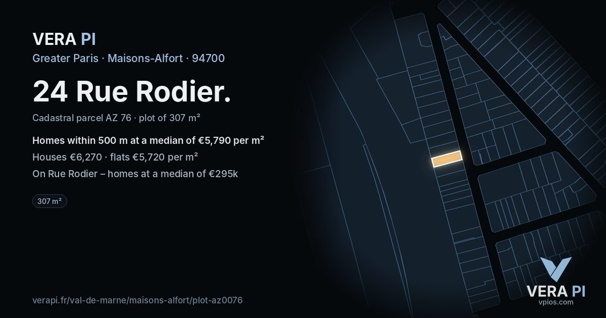24 Rue Rodier, Maisons-Alfort at night – the plot lit, the parcels around coloured by the prices near them