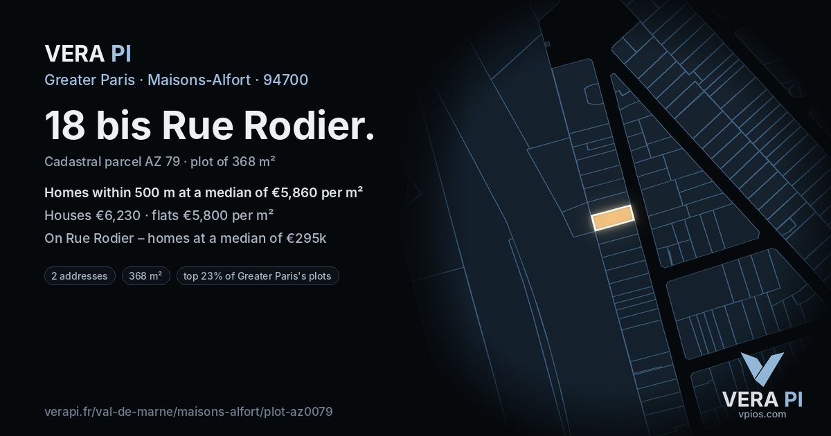 18 bis Rue Rodier, Maisons-Alfort at night – the plot lit, the parcels around coloured by the prices near them
