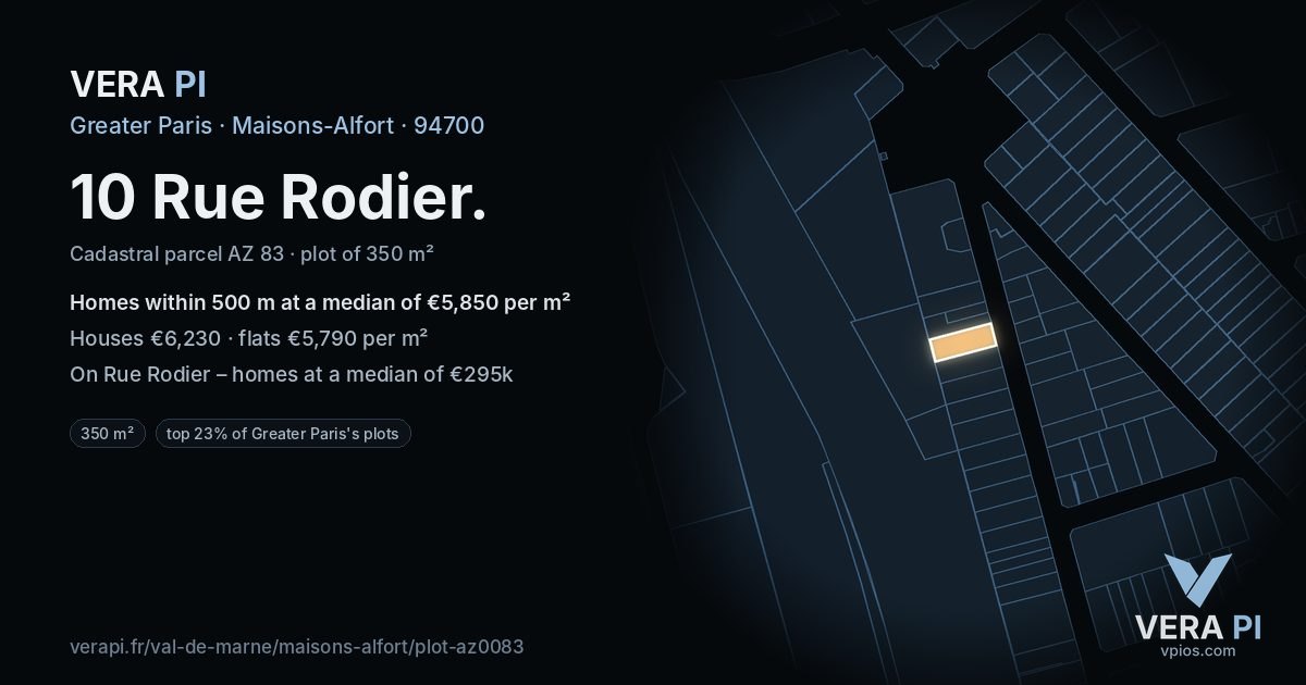 10 Rue Rodier, Maisons-Alfort at night – the plot lit, the parcels around coloured by the prices near them