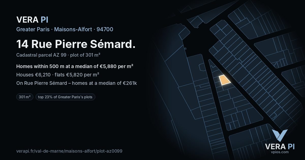 14 Rue Pierre Sémard, Maisons-Alfort at night – the plot lit, the parcels around coloured by the prices near them