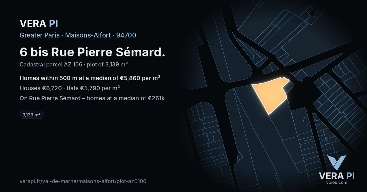 6 bis Rue Pierre Sémard, Maisons-Alfort at night – the plot lit, the parcels around coloured by the prices near them
