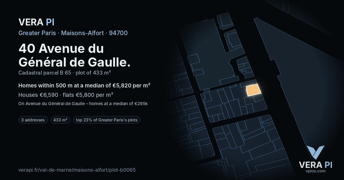 40 Avenue du Général de Gaulle, Maisons-Alfort at night – the plot lit, the parcels around coloured by the prices near them