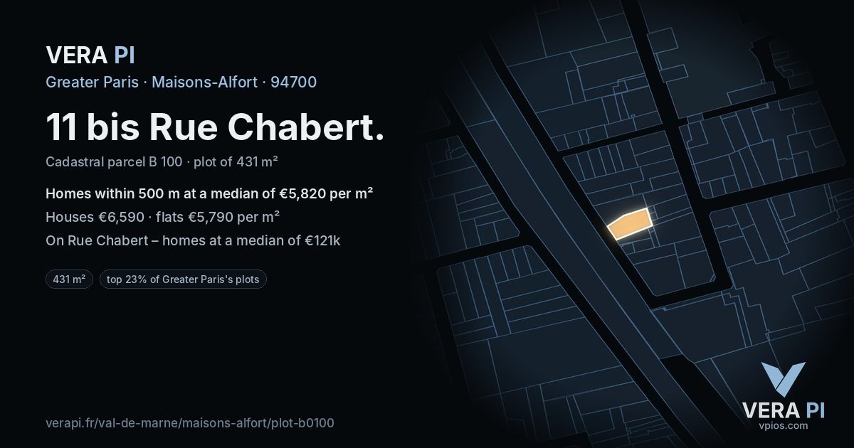11 bis Rue Chabert, Maisons-Alfort at night – the plot lit, the parcels around coloured by the prices near them