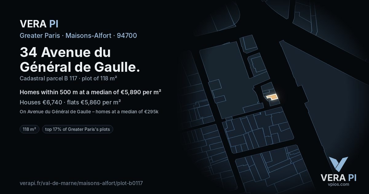 34 Avenue du Général de Gaulle, Maisons-Alfort at night – the plot lit, the parcels around coloured by the prices near them