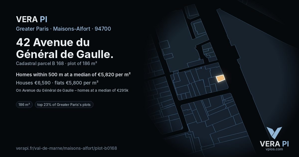 42 Avenue du Général de Gaulle, Maisons-Alfort at night – the plot lit, the parcels around coloured by the prices near them