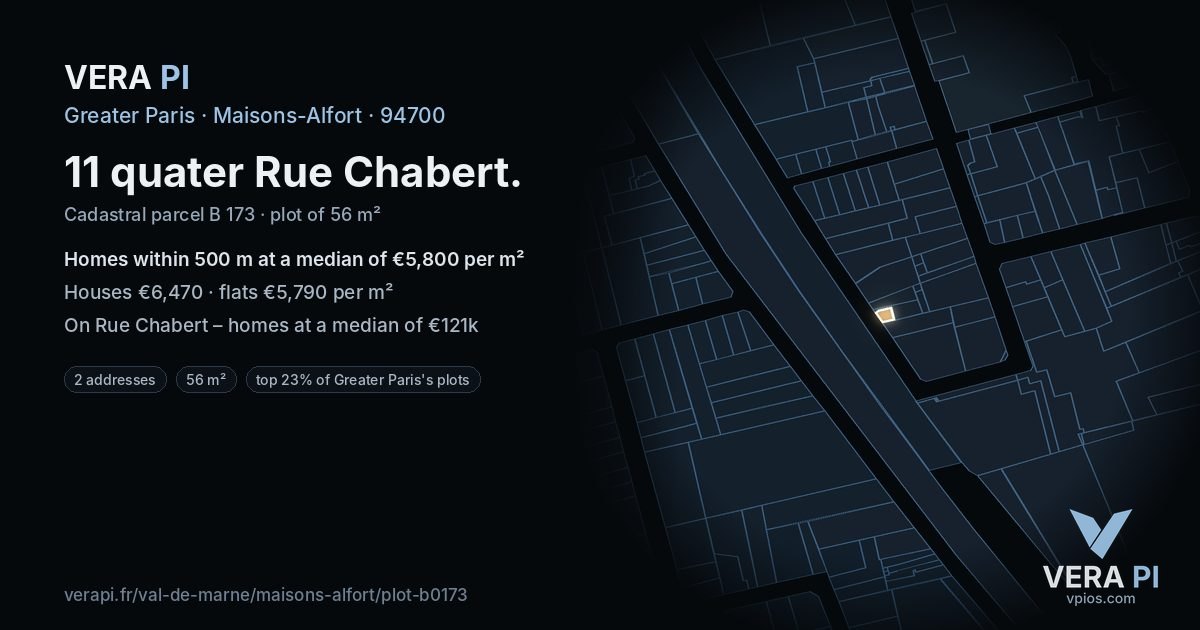 11 quater Rue Chabert, Maisons-Alfort at night – the plot lit, the parcels around coloured by the prices near them