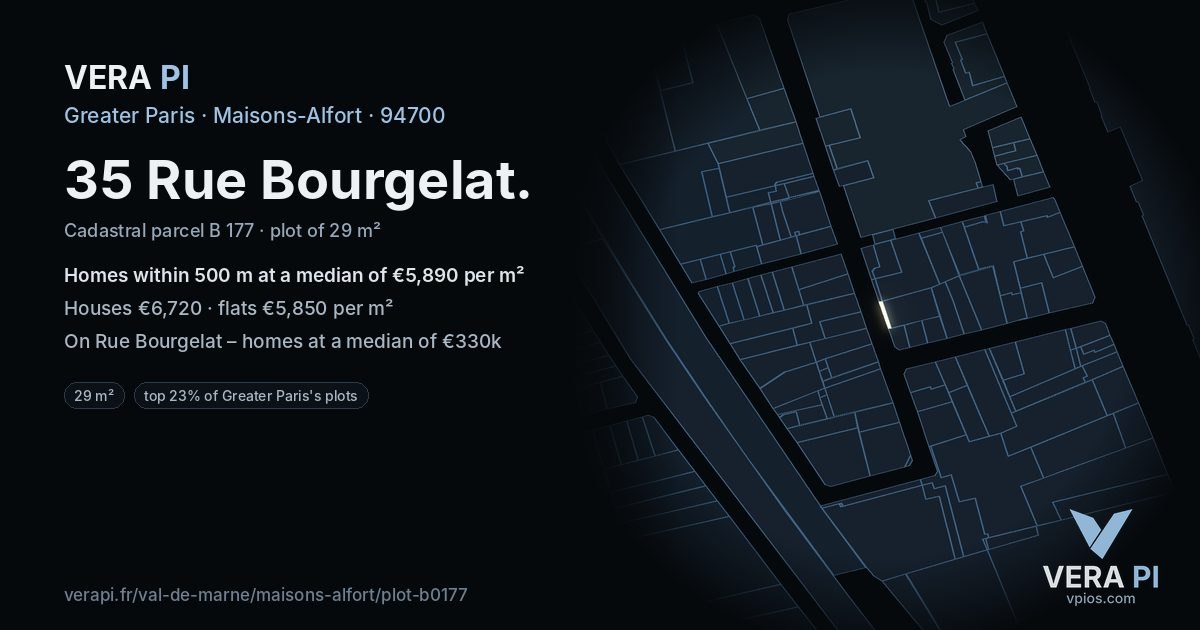 35 Rue Bourgelat, Maisons-Alfort at night – the plot lit, the parcels around coloured by the prices near them