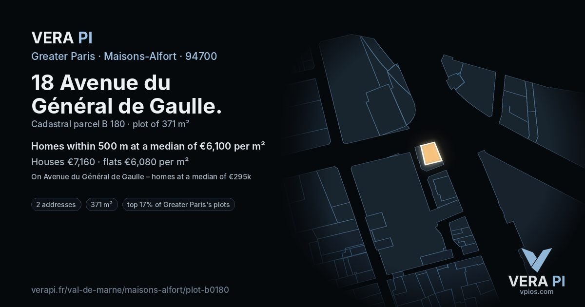 18 Avenue du Général de Gaulle, Maisons-Alfort at night – the plot lit, the parcels around coloured by the prices near them