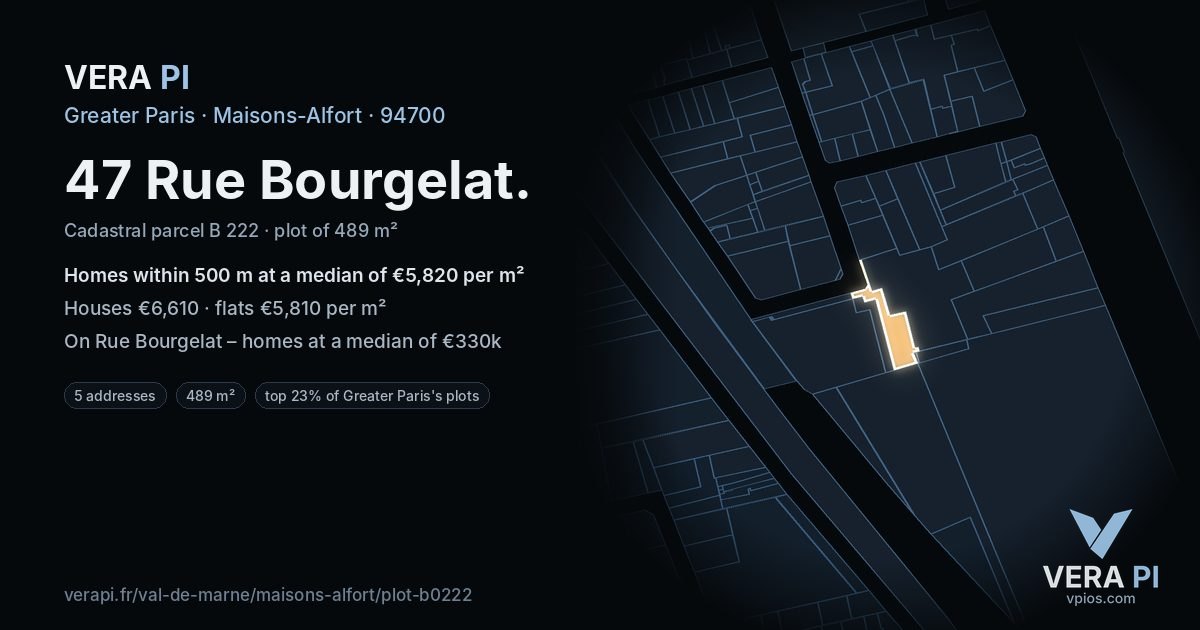47 Rue Bourgelat, Maisons-Alfort at night – the plot lit, the parcels around coloured by the prices near them