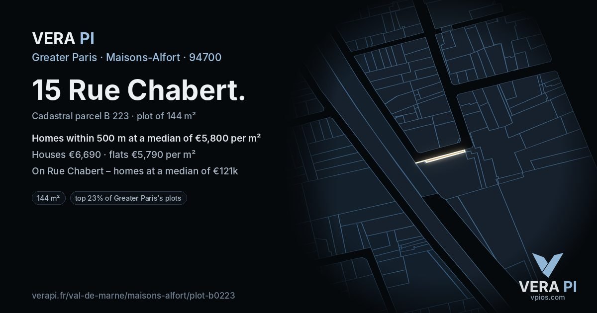 15 Rue Chabert, Maisons-Alfort at night – the plot lit, the parcels around coloured by the prices near them