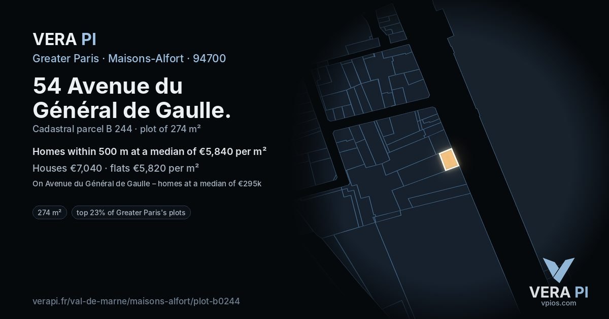 54 Avenue du Général de Gaulle, Maisons-Alfort at night – the plot lit, the parcels around coloured by the prices near them