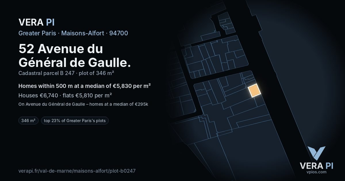 52 Avenue du Général de Gaulle, Maisons-Alfort at night – the plot lit, the parcels around coloured by the prices near them