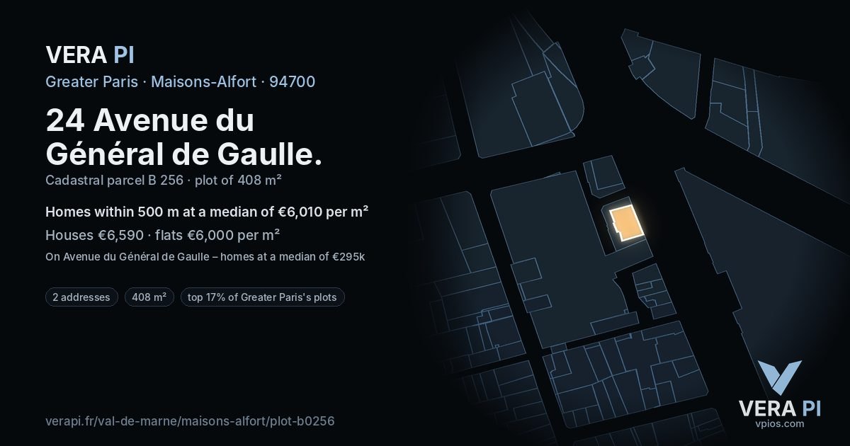24 Avenue du Général de Gaulle, Maisons-Alfort at night – the plot lit, the parcels around coloured by the prices near them