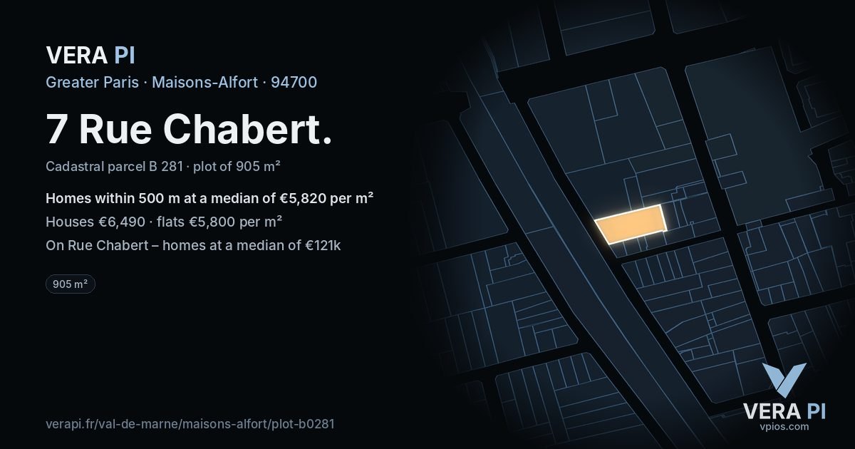 7 Rue Chabert, Maisons-Alfort at night – the plot lit, the parcels around coloured by the prices near them