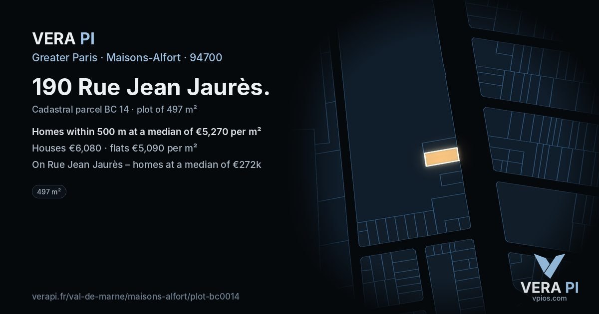 190 Rue Jean Jaurès, Maisons-Alfort at night – the plot lit, the parcels around coloured by the prices near them