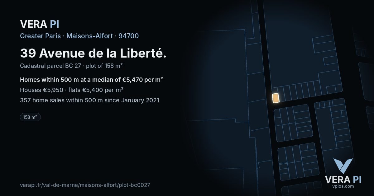 39 Avenue de la Liberté, Maisons-Alfort at night – the plot lit, the parcels around coloured by the prices near them