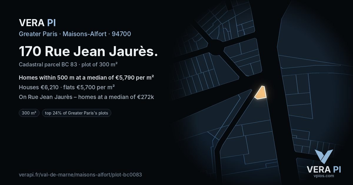 170 Rue Jean Jaurès, Maisons-Alfort at night – the plot lit, the parcels around coloured by the prices near them