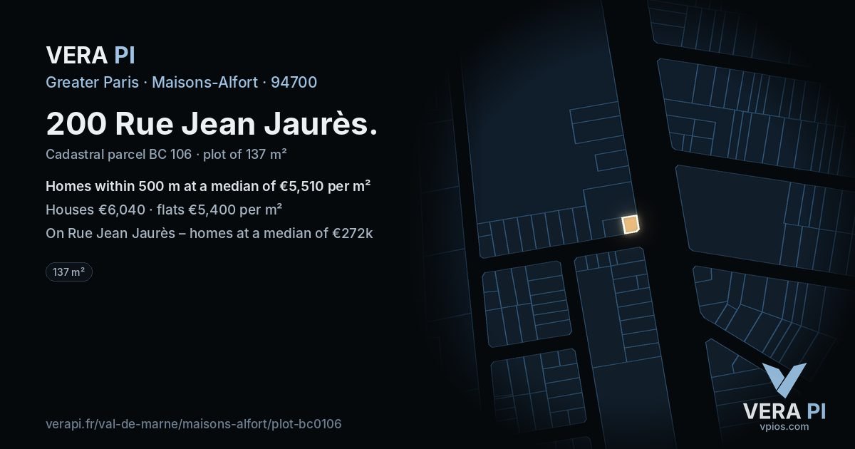 200 Rue Jean Jaurès, Maisons-Alfort at night – the plot lit, the parcels around coloured by the prices near them