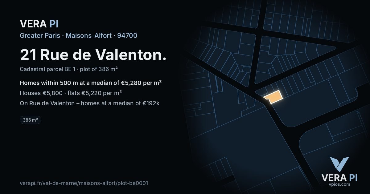 21 Rue de Valenton, Maisons-Alfort at night – the plot lit, the parcels around coloured by the prices near them