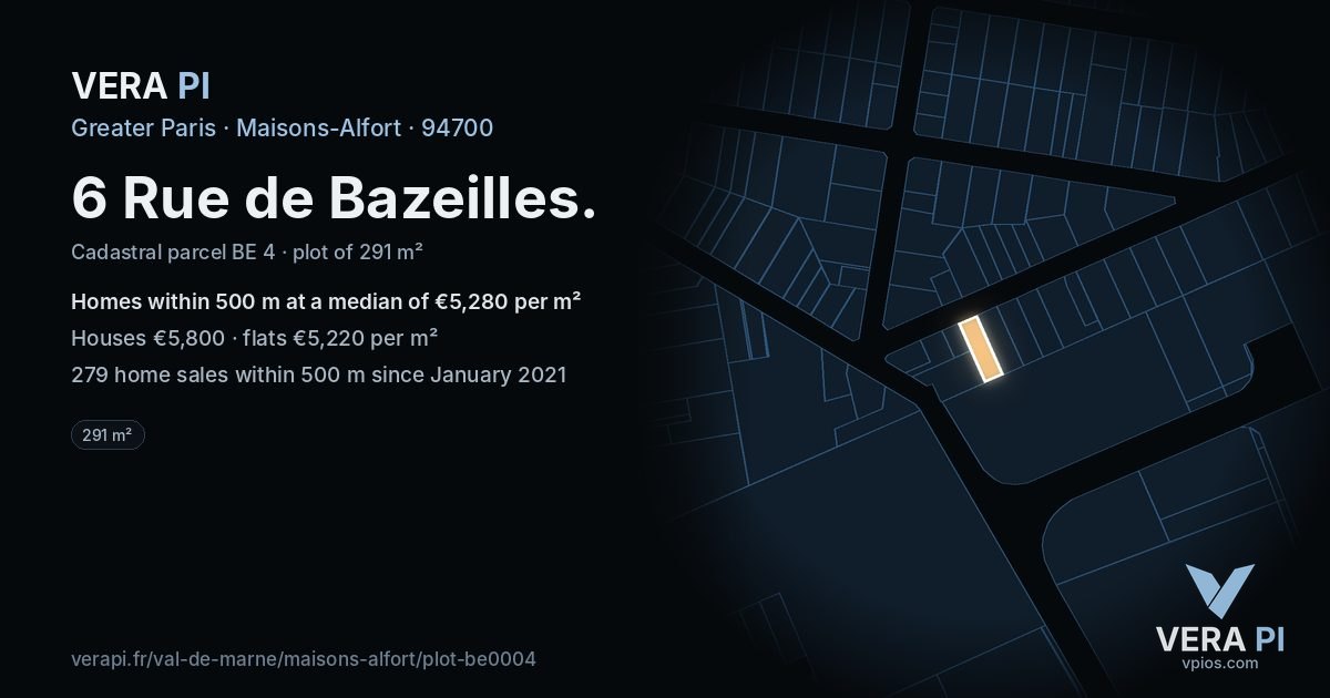 6 Rue de Bazeilles, Maisons-Alfort at night – the plot lit, the parcels around coloured by the prices near them