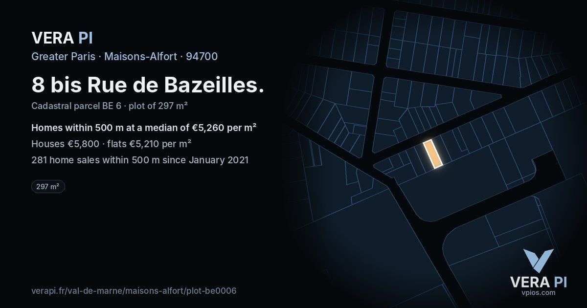 8 bis Rue de Bazeilles, Maisons-Alfort at night – the plot lit, the parcels around coloured by the prices near them