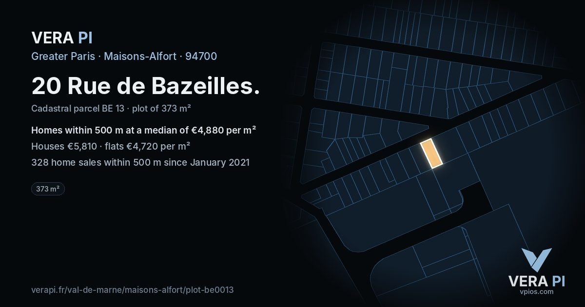 20 Rue de Bazeilles, Maisons-Alfort at night – the plot lit, the parcels around coloured by the prices near them