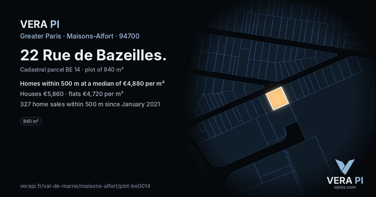 22 Rue de Bazeilles, Maisons-Alfort at night – the plot lit, the parcels around coloured by the prices near them