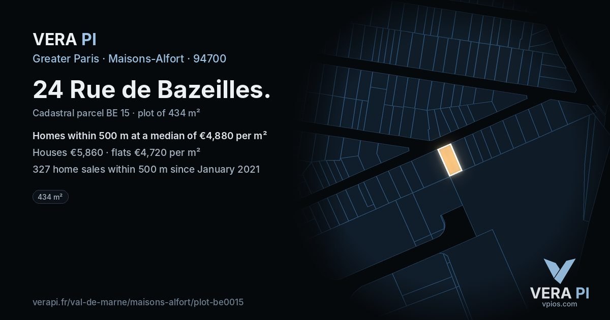 24 Rue de Bazeilles, Maisons-Alfort at night – the plot lit, the parcels around coloured by the prices near them