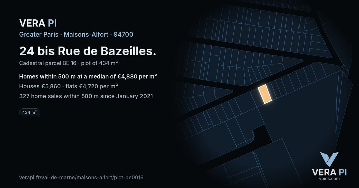 24 bis Rue de Bazeilles, Maisons-Alfort at night – the plot lit, the parcels around coloured by the prices near them