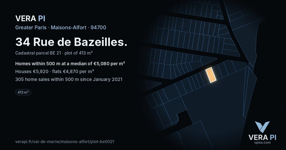 34 Rue de Bazeilles, Maisons-Alfort at night – the plot lit, the parcels around coloured by the prices near them