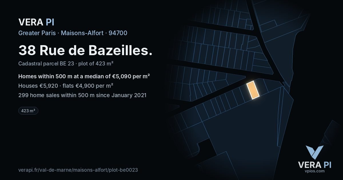 38 Rue de Bazeilles, Maisons-Alfort at night – the plot lit, the parcels around coloured by the prices near them