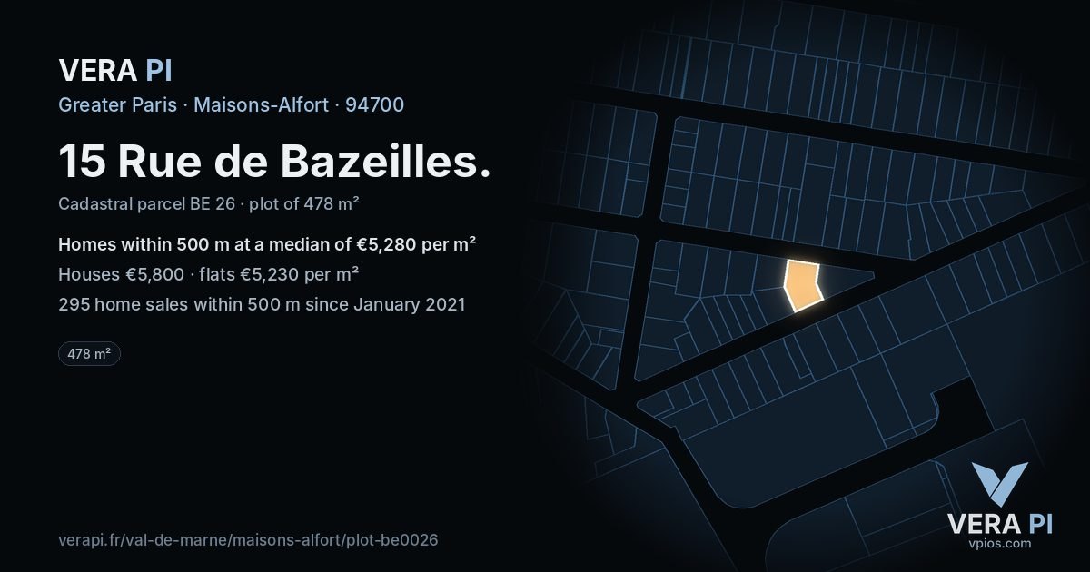 15 Rue de Bazeilles, Maisons-Alfort at night – the plot lit, the parcels around coloured by the prices near them