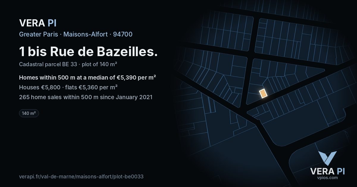 1 bis Rue de Bazeilles, Maisons-Alfort at night – the plot lit, the parcels around coloured by the prices near them