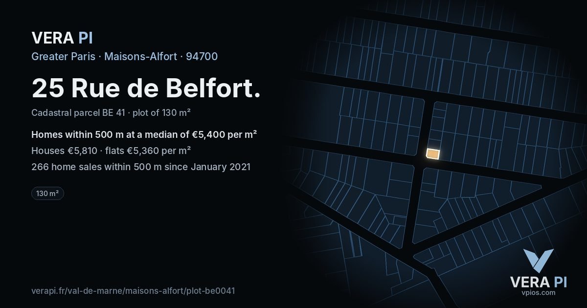 25 Rue de Belfort, Maisons-Alfort at night – the plot lit, the parcels around coloured by the prices near them