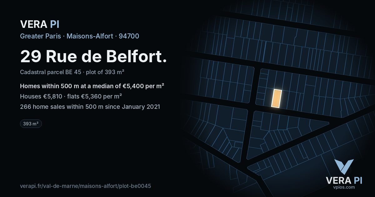 29 Rue de Belfort, Maisons-Alfort at night – the plot lit, the parcels around coloured by the prices near them