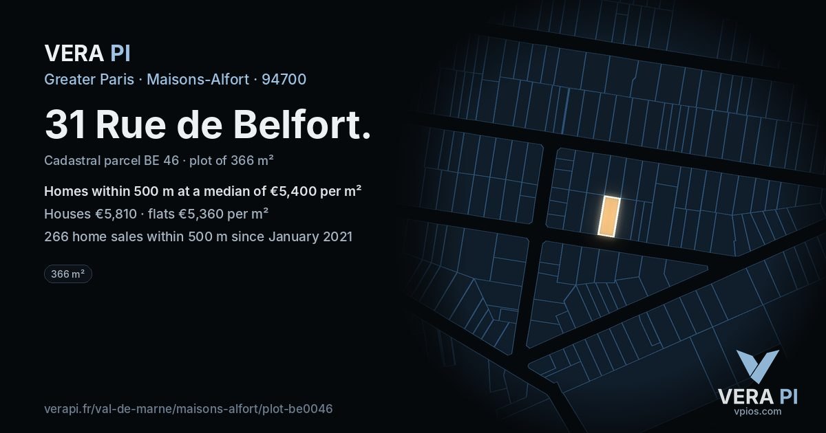 31 Rue de Belfort, Maisons-Alfort at night – the plot lit, the parcels around coloured by the prices near them